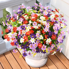 Homsunny Artificial Fake Flowers for Outdoors Porch Spring Decoration,Faux Silk Plants for Outside UV Resistant Look Real for Home Garden Patio Decor(Red White Purple)