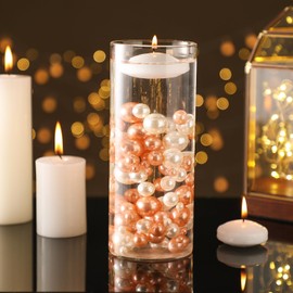 FFUW 10000 Pcs Water Gels Beads and 200 Floating Pearls for Centerpieces Vases Filler NO Hole Floating Pearl Beads Home Weddings Table Centerpieces Party Decor, Rosegold