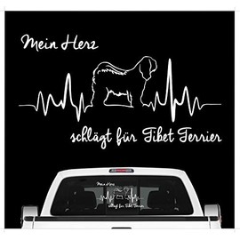 siviwonder Tibet Terrier Tibetan Sticker Car Heart Heartbeat Dog Sticker Dog Foil Colour White Size 20 cm