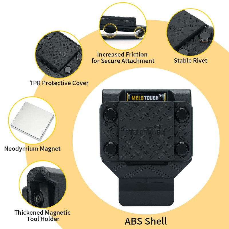 MELOTOUGH Magnetic Belt Clip Strong Magnetic Tool Holder for Screws,Nails,Hammer,Wrench,Screwdriver,Pliers,Sockets,Trowel