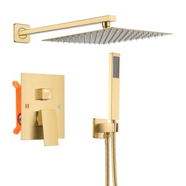 TENIGXT Shower Faucet Set, With Shower Valve Shower Head and Handle Trim Kits, Rain Shower System(Brushed Gold,12 Inch)