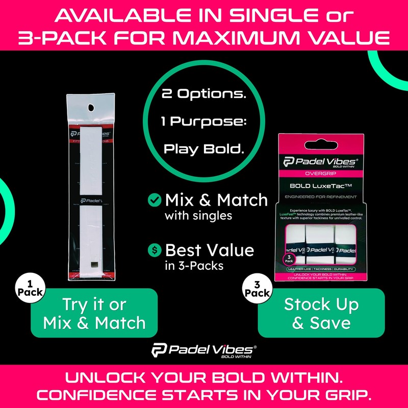 Padel Vibes BOLD LuxeTac Overgrip für Padel, Tennis, Badminton, Squash,