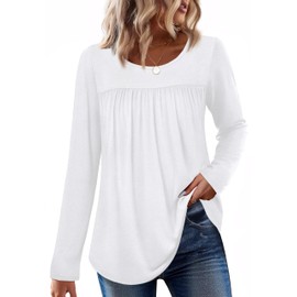 WIHOLL Long Sleeve Shirts for Womens Peplum Tops Casual Tunic Tops for Women Loose Fit Dressy Flowy Maternity Clothes White L