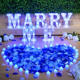 Hortsun Marry Me Light up Letters Proposal Decorations Will You Marry Me Sign Rose Petals 24 LED Candles Romantic Night Light for Proposal Engagement Wedding Outdoor(Blue)