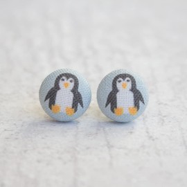 Penguin Fabric Button Earrings