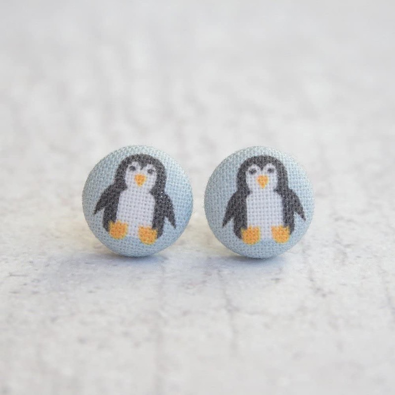 Penguin Fabric Button Earrings