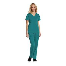 Scrubs for Women Set 6 Pocket 4-Way Stretch V-Neck and Semi-Tapered Pant Elements EL9925 (Teal, Small)