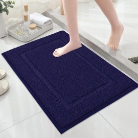 SHACOS Super Soft Bathroom Rugs 20x32 inch Microfiber Fluffy Bath Rugs Non Slip Washable Bath Mats Absorbent Bathroom Mats for Bathroom Shower Tub, Navy Blue
