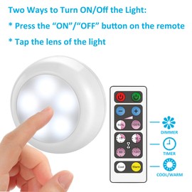 BLS Wireless Dimmable LED Puck Lights with Remote Control, AA-1030 Operated with 3 AA Batteries, Stick on LED Under Cabinet Lighting with Timer, Cool White and Warm White (3 Pack)