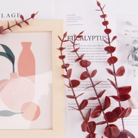 FEQO 36 Pcs Red Eucalyptus Stems Artificial Leaves Faux Eucalyptus Stems Branches 15 inch for Wedding Bouquet Home Decor