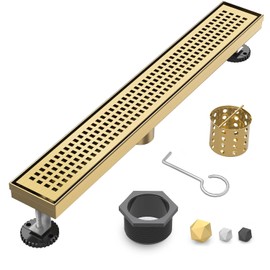 28 Inch Brushed Gold Linear Shower Drain with Adjustable Feet