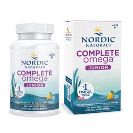 Nordic Naturals Complete Omega Junior 283 mg de Omega 3 con 35 mg de GLA por Porción 90 Mini Cápsulas Blandas Sabor Limón Suplemento Alimenticio para Niños con Aceite de Pescado y Borraja No GMO