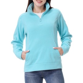 GIMECEN Women's Soft Polar Fleece Pullover Quarter-Zip Sweatshirt Long Sleeve Sweater Jacket Casual Fall Outerwear Sky Blue