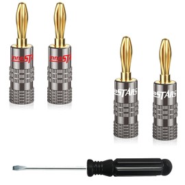 InnoStars Gold Plated Speaker Banana Plugs, (2 Pair, 4 Pcs) Closed Screw Type, for Speaker Wire, Home Theater, Wall Plates and More (Support 12 AWG to 20 AWG Wires), Come with 1Pcs Screwdriver