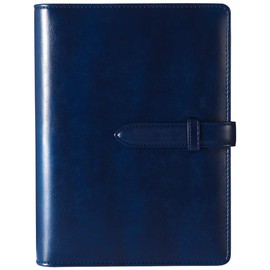 RIHUA A5 Notebook Notebook 6 Hole Ring Notepad with Refill Schedule Book Card Storage Leather A5 System Notebook Cover Business Notebook Office Supplies (Blue)