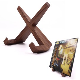 Record Stand, Wooden Dish Holder, Photo Stand, Walnut Wood, Display Stand, Tabletop, Book Stand, View Opening, Dish Stand, Bookstand, Frame Holder, Easel (Brown)