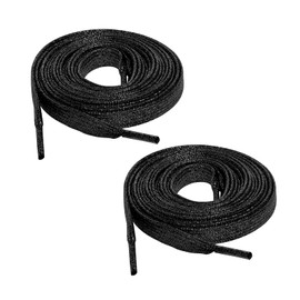 Marrywindix 2 Pairs Glitter Flat Shoelaces 43 Inch Shinny Metallic Shoe Laces for Sneakers Skate Boots Sport Shoes (Black)