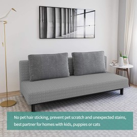 YEMYHOM Futon Cover Latest Jacquard Design High Stretch Armless Sofa Bed Slipcover Anti-Slip Furniture Protector with Elastic Bottom (Futon, Light Gray)