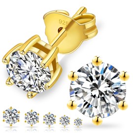 KRKC&CO Moissanite Earrings for Women, 925 Silver, 6 Prong Stud Earrings Total 0.6, 1.0, 1.2, 1.6, 2/3 Ct, Diamond Allergy Resistant, Both Ears, Bling Jewelry, Wedding, Engagement, Gift Box and
