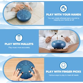 Steel Tongue Drum,6 Inch 8 Notes Buddha Stones Drum with Drumsticks, Carrying Bag and 4 Finger Rests, Handpan for Meditation, Yoga, Sound Therapy (Dark Blue)
