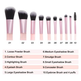 GLIDESMOOTH Makeup Brush Set Multi-purpose Makeup Brush Kit Makeup Brushes Powder Puff Complete Makeup Needs Coverage Pink 14pcs