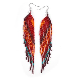 SHINUS BOHO Red Beaded Earrings for Women Dangling,Unique Colorful Seed Beads Ink and Alloy Earrings Prom Teacher Jewelry Friendship Gift.