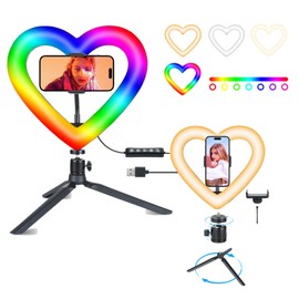 10" RGB Ring Light with Tripod Stand and Phone Holder,Selfie Ring Light with 47 Color Modes,Desk Ring Light for iPhone&Android,Computer/Desktop/Video Recording/Online Meetings/Makeup Light