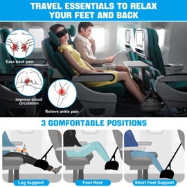2 Pack Airplane Foot Rest,Portable Airplane Foot Hammock for Under Desk at Work to Relax Your Feet,Adjustable Memory Foam Foot Rest for Air Travel with Ear Plugs and Eye Mask
