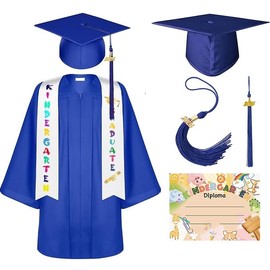 Kindergarten Graduation Gown Cap Set with 2024 Tassel,Preschool Stole and Certificate for Kindergarten (Blue, 36)