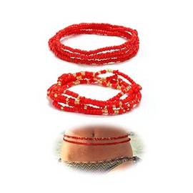 Waist Beaded Chain for Women Bikini Jewelry, Boho Style Colorful Beads Stackable Belly Chain for Summer Beach Trip Body Jewelry (Red)
