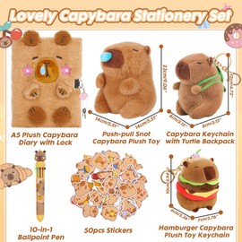 Capybara Gifts for Girls, Kids Capybara Plush Toys Set with Capybara Stuffed Animal, Secret Diary, Ballpoint Pen, Stickers, Birthday Gifts for Little Girls Age 5 6 7 8 9 10-12 Years Old