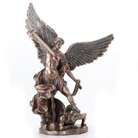 Veronese Design 7 7/8 Inch Archangel Saint Michael Standing Over Demon with Sword Resin Statue Bronze Finish