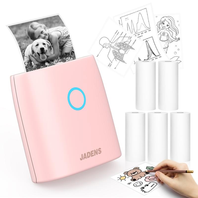 JADENS Mini Sticker Printer-2 Inch Bluetooth Thermal Pocket Printer,Inkless Portable