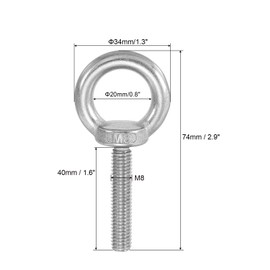 PATIKIL Lifting Shoulder Eye Bolts, M8x40 304 Stainless Steel Male Thread with Hex Screw Nut Gasket Flat Washer for Hanging Securing Chain Wire Rope, 4 Sets