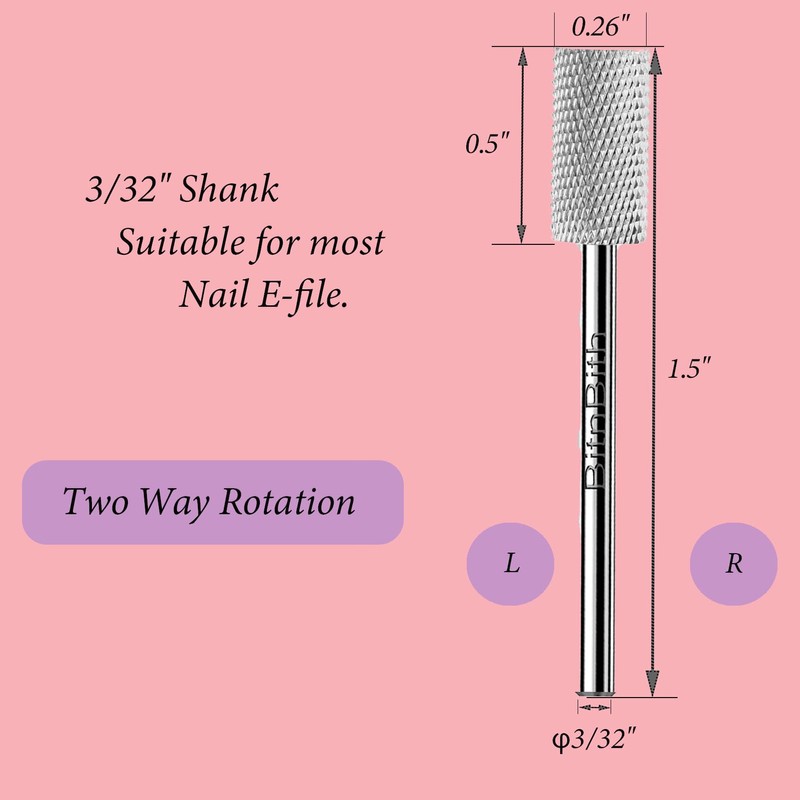 BITNBITH Nail Drill Bit 3/32", Tungsten Carbide Cylinder Barrel Efile