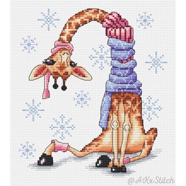 Giraffe Cross Stitch Kit/Cute Christmas Embroidery Pattern of Giraffe in Scarf, Winter Festive Animal Design Chart for Needlework Xstitch