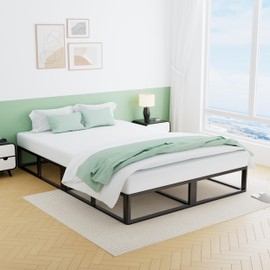 VIPSHOW 10 Inch Queen Metal Bed Frame Round Corner Low Platform Bed Frames 3500 LBS Heavy Duty Steel Slats Support Mattress Foundation No Box Spring Needed, Noise Free, Easy Assembly, Black