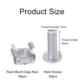 Set of 55 Cage Nuts, Mounting Screws, Cage Nuts and Screws for Network Cabinets, Rack Mounting Screws & Cage Nuts Set, M6 Cage Nuts Screws Set with Nuts Screws Washers