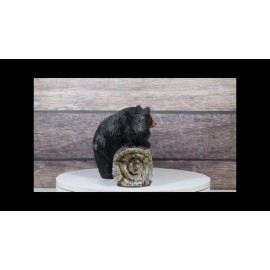 Rustic Forest Black Mama Bear And 3 Cubs Sitting On Welcome Log Sign Figurine