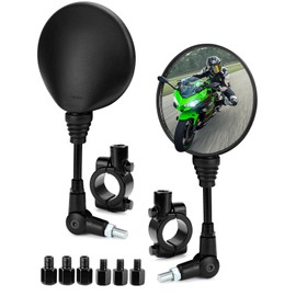 BHHTBB Rückspiegel Motorrad Spiegel E-Geprüft, Universal Runde Lenkerendenspiegel mit M8 M10 Rechtsgewinde Linksgewinde und Lenkerklemme, 360°Drehbarer Lenkerspiegel, für Roller ATV
