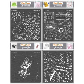 CrafTreat Mixed Media Stencils for Painting on Wood, Canvas, Paper, Fabric, Wall and Tile - Scratches, Postal, Grunge and Newsprint - 4 Pcs - 6x6 Inches Each - Reusable DIY Art and Craft Stencils