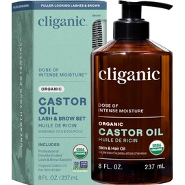 Cliganic – Aceite de Ricino Orgánico 100% Puro, Prensado en Frío, 240 ml (8 fl. oz) – Certificado USDA Organic – Vegano, Sin OMG – Hidratante para Piel, Cabello y Rostro