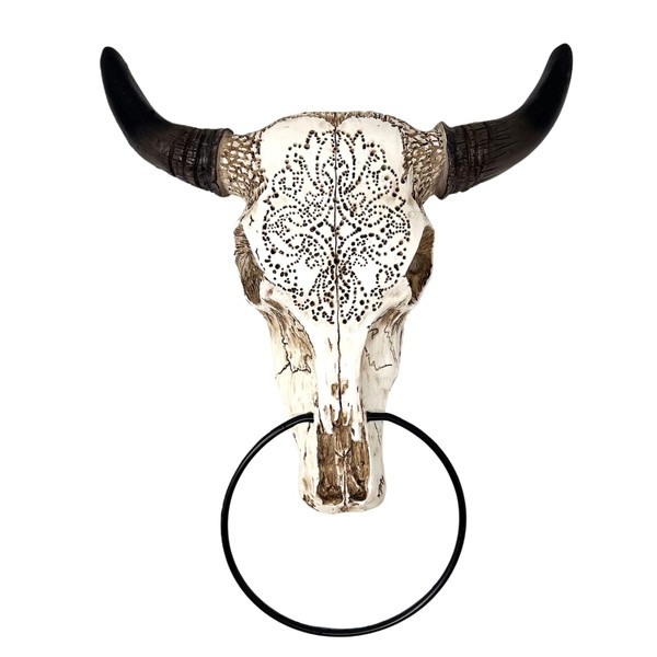 BestGiftEver Western Tooled Bull Skull Head Towel Ring Holder -