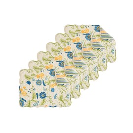 C&F Home Ariyah Cotton Reversible Machine Washable Scallop Edge Quilted Vintage Design Placemat Set 6 Blue and Yellow Floral Flower for Kitchen or Dining Table Rectangular Placemat Set of 6 Blue and