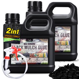 Mulch Glue - 0.5 Gallon / 64oz Black Color Mulch Dye & Landscape Adhesive with Applicator for Landscaping, Garden, Gravel, Rock - Safe Ready to Use Gravel Binder Mulch Lock Glue for Leaf, Stone, Bark