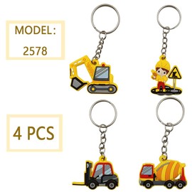Pouoir Engineering vehicle keychain (Excavator + Builders + Forklift + Mixer Truck + Bulldozer + Crane + Dump Truck), 8 PCS