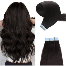YILITE Tape Hair Extensions Off Black 12 inches 20pcs 40g/pack Invisible Straight Seamless Skin Weft Remy Hair Extensions Silky Tape Hair Extensions Real Human Hair (12 inches #1b Off Black)