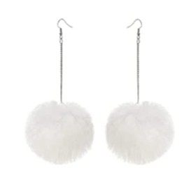 Pom Pom Dangle Earrings Statement Fluffy Fur Ball Drop Earrings for Women Winter Jewelry-white
