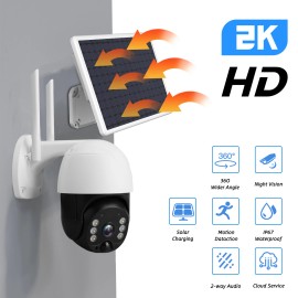 Casedazzle Solar Security Camera Outdoor Battery Powered Wireless Wifi Cam Pan Tilt Home US