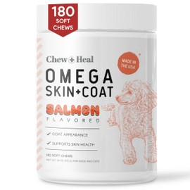 Salmon Oil for Dogs - 360 Soft Chew Omega Treats for Skin and Coat - Fish Oil Blend of Omega 3 and 6, Vitamins, Antioxidants and Minerals - Made in USA (2 Packs of 180, Salmon Flavor)